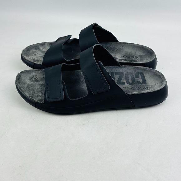 Ecco Cozmo Slides Womens 41 US 10-10.5‎ Black Leather Two Strap Adjustable - Picture 5 of 13